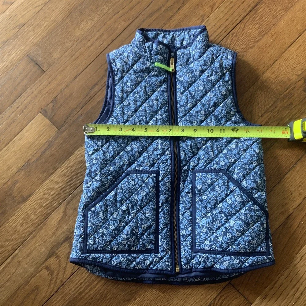 Crewcuts Girls Sleeveless Quilted High Neck Full Zip Up Vest Floral Blue Size S
